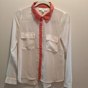 Urban Outfitters Sheer orange lined button down